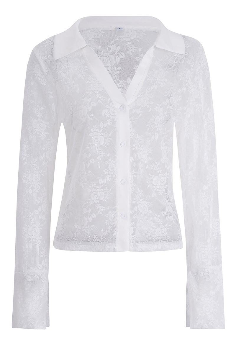 Sheer Lace Button-Down Shirt