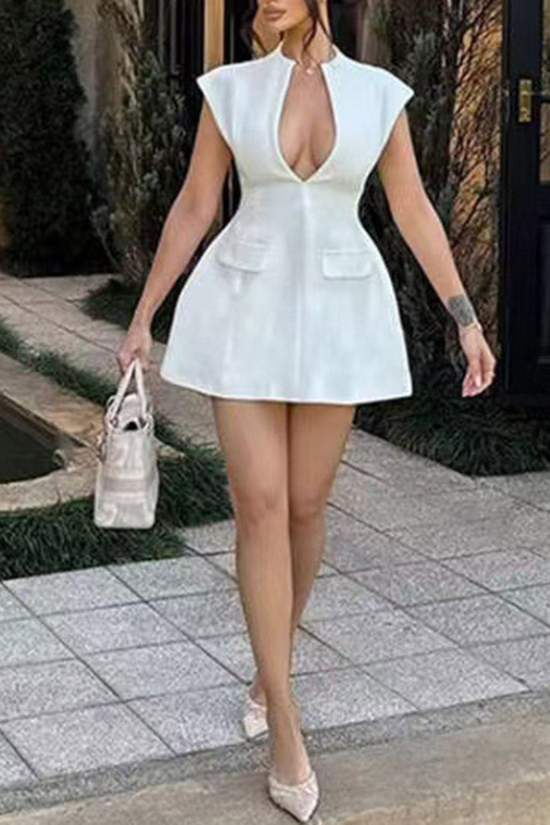 Deep V-Neck Mini Dress with Pockets