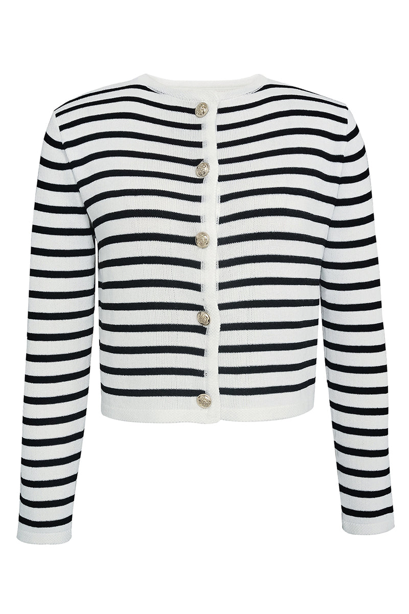 Striped Buttoned Knit Cardigan