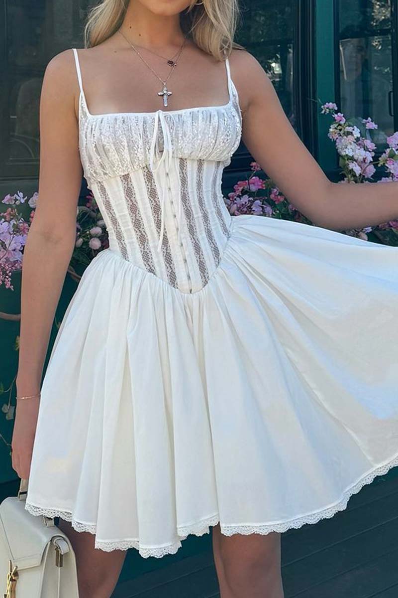 Lace Corset-Style Fit-and-Flare Dress