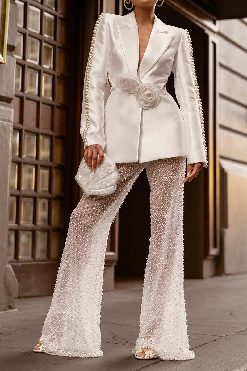 Pearl Embellished Blazer and Pants Set