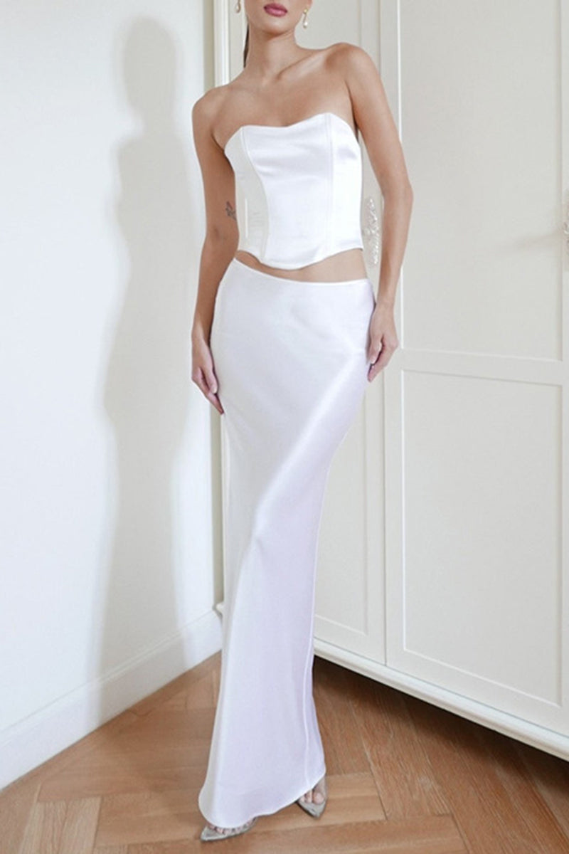 Satin Solid Maxi Skirt