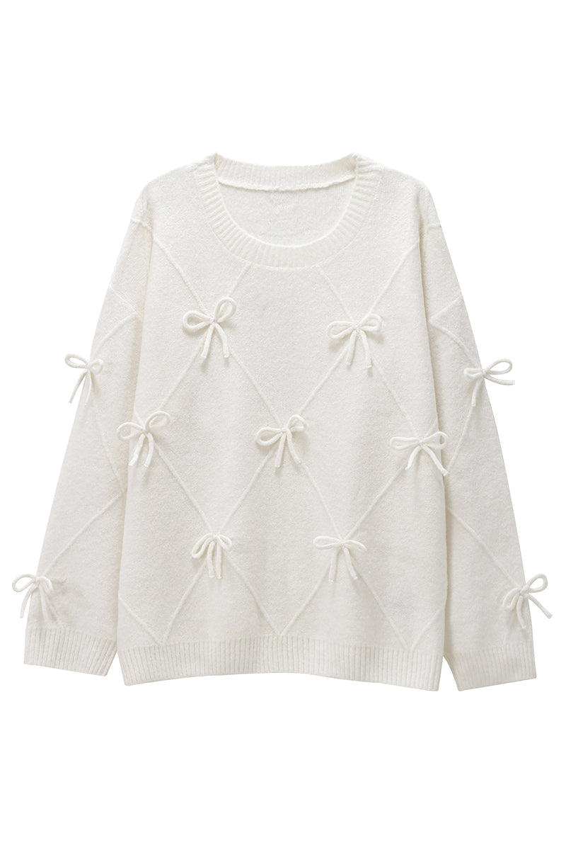 Bow-Accent Textured Knit Sweater
