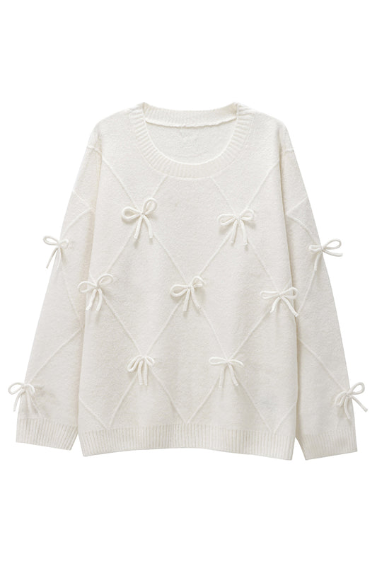 Bow-Accent Textured Knit Sweater