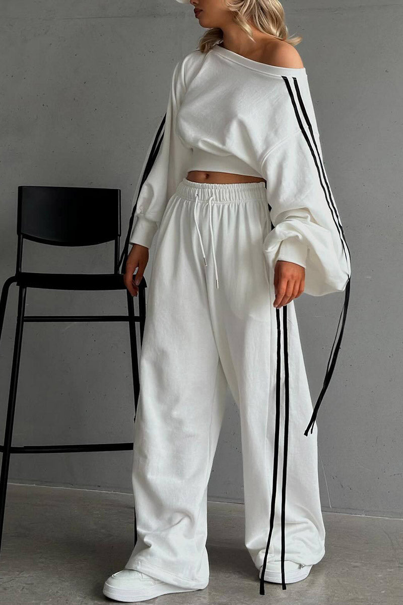 Oversized Drawstring Sleeve Top and Pants Set