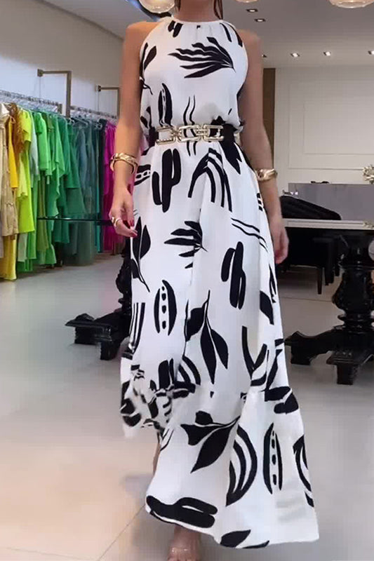 Abstract Print Halter Maxi Dress