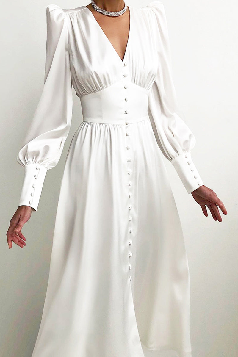 Button-Front Long Sleeve Maxi Dress