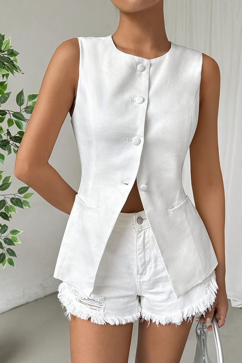 Sleeveless Buttoned Round Neck Vest