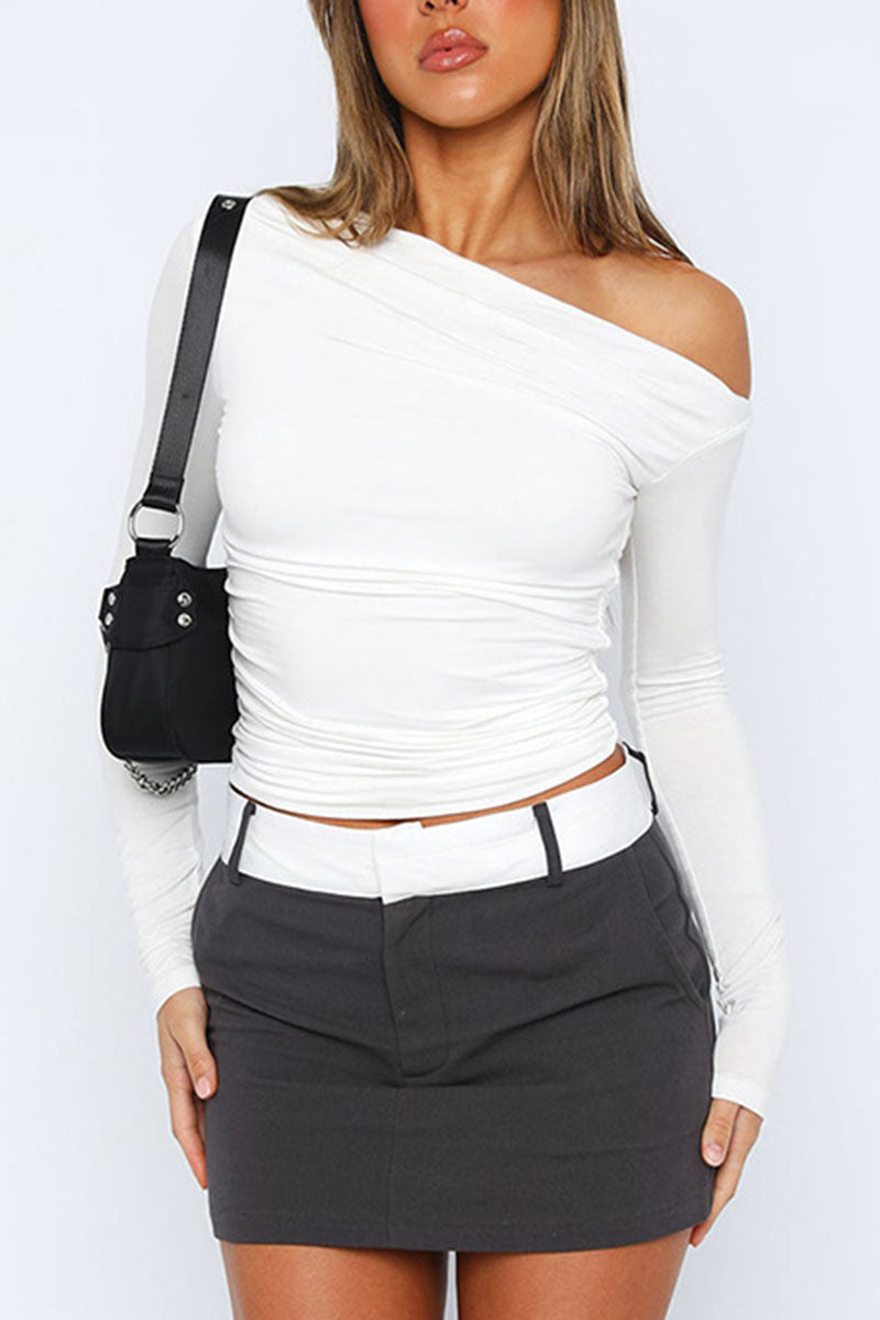 One-Shoulder Ruched Long Sleeve Top