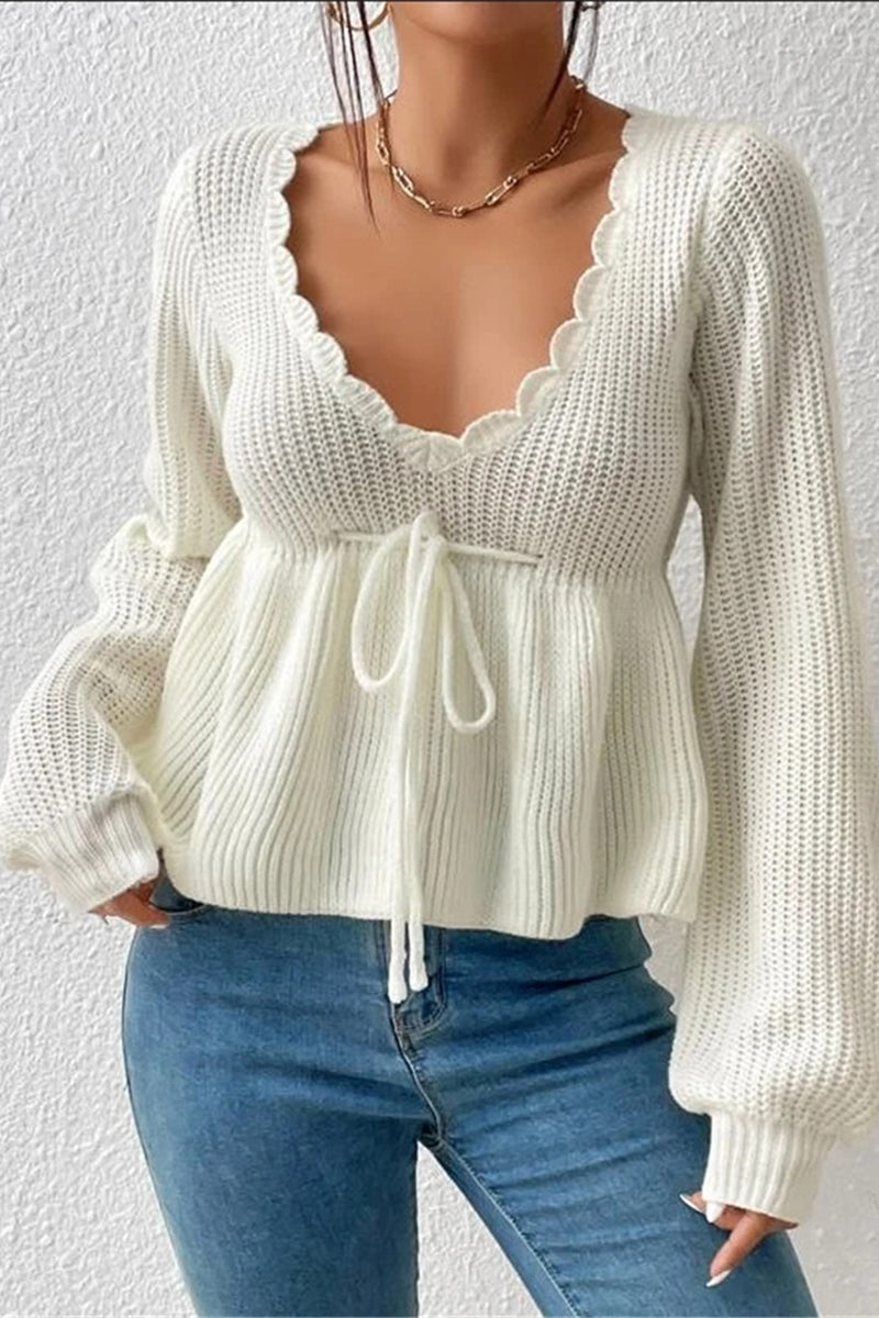 Scallop Trim Knit Peplum Top