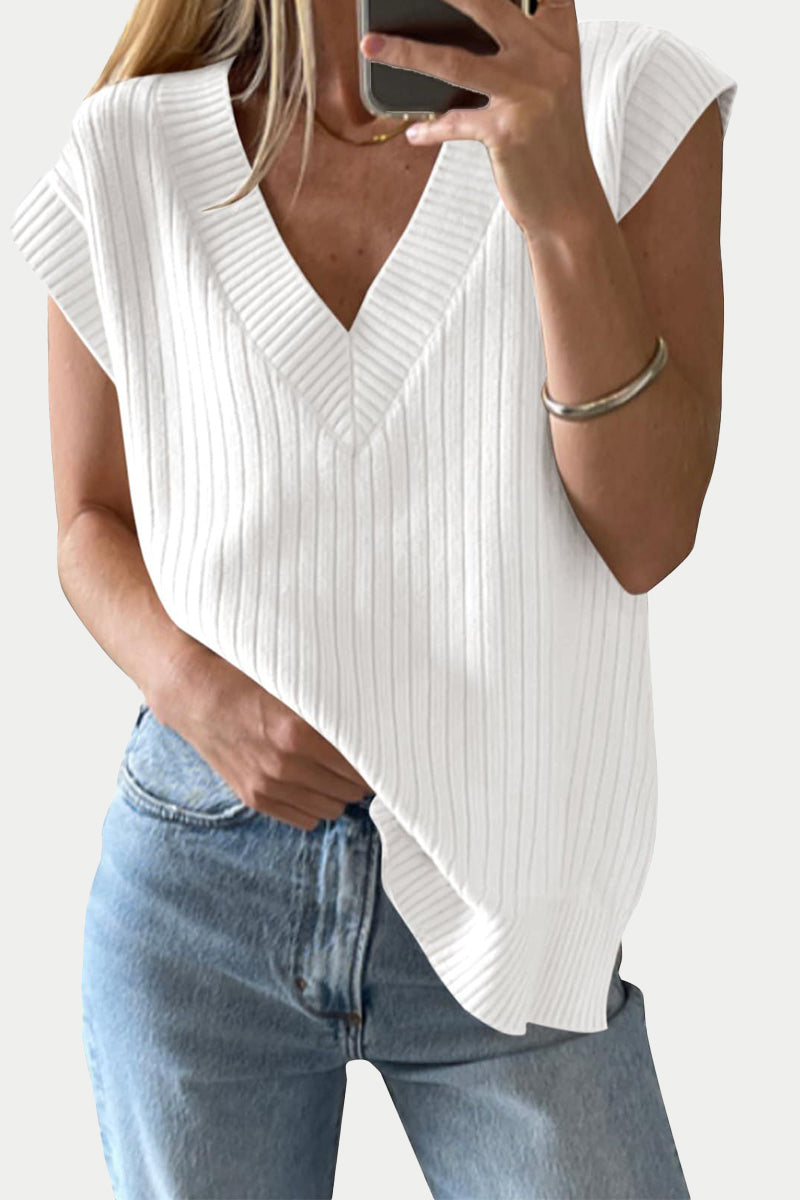 V-Neck Ribbed Knit Sleeveless Vest