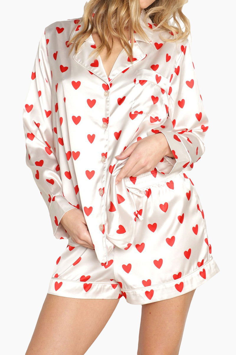 Heart Print Two-Piece Pajama Set