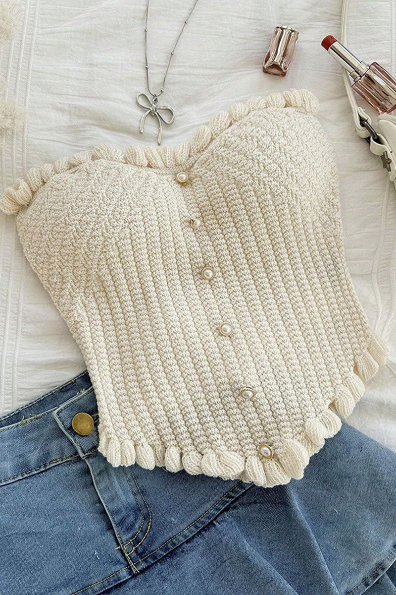 Cropped Knit Button-Up Top