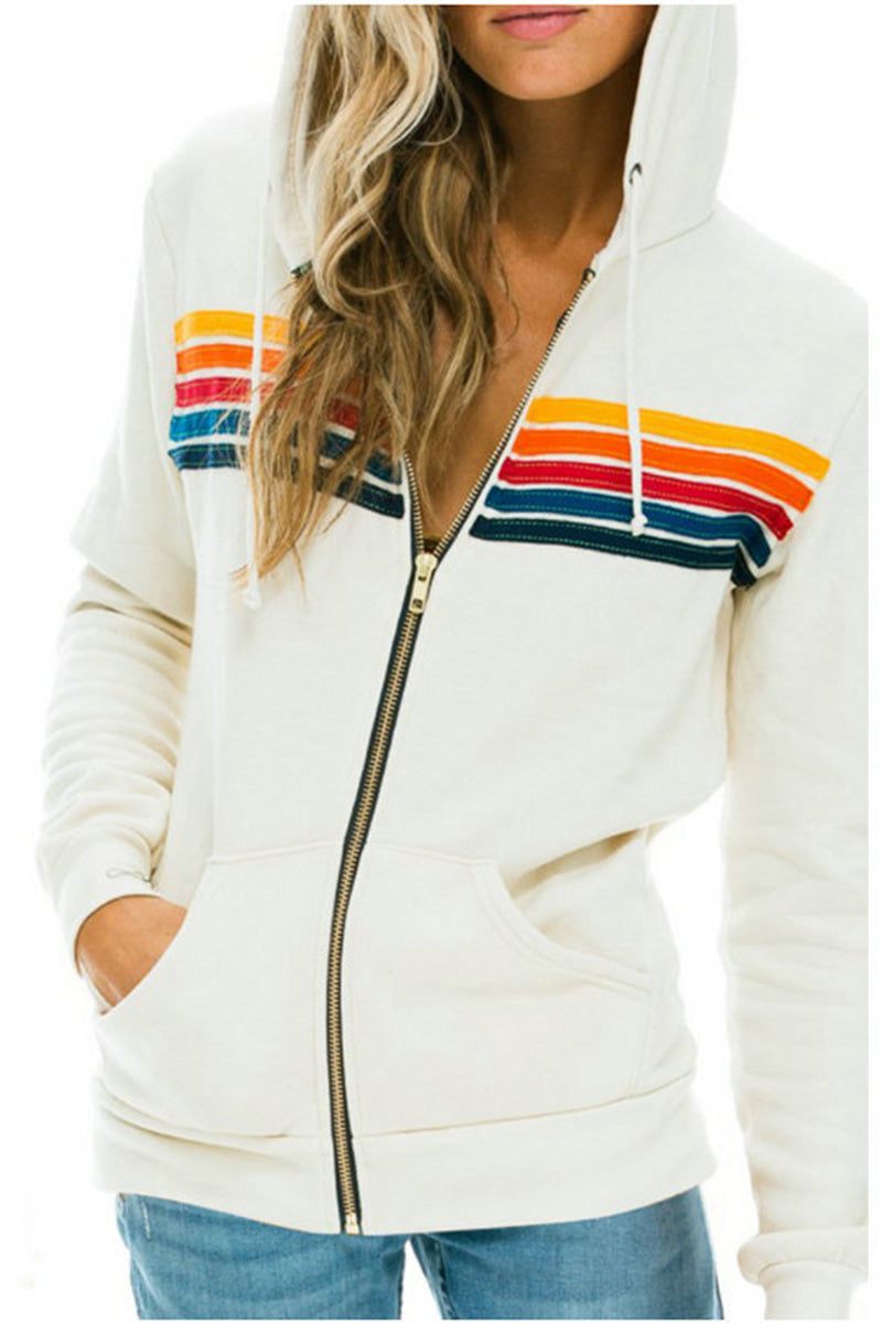 Zip-Up Hoodie with Stripe Accent