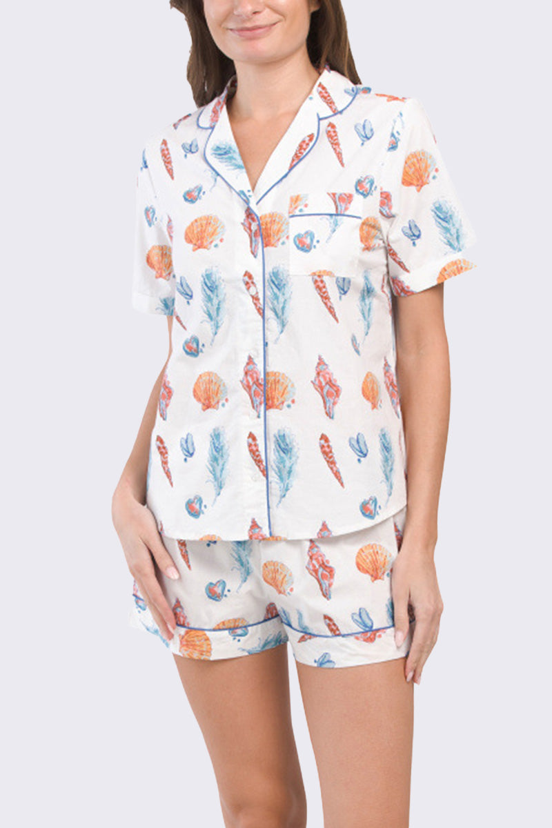 Oceanic Print Shirt and Shorts Pajama Set