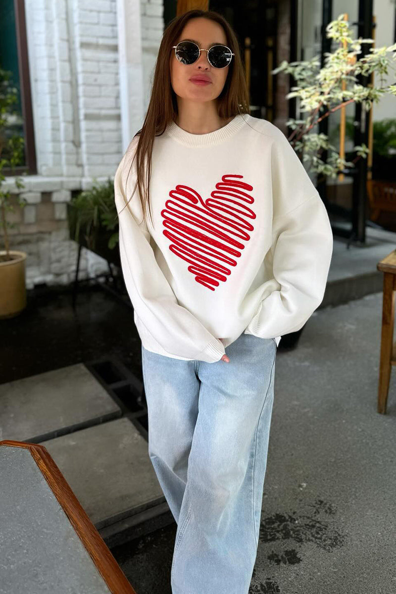 Heart Pattern Knit Sweater