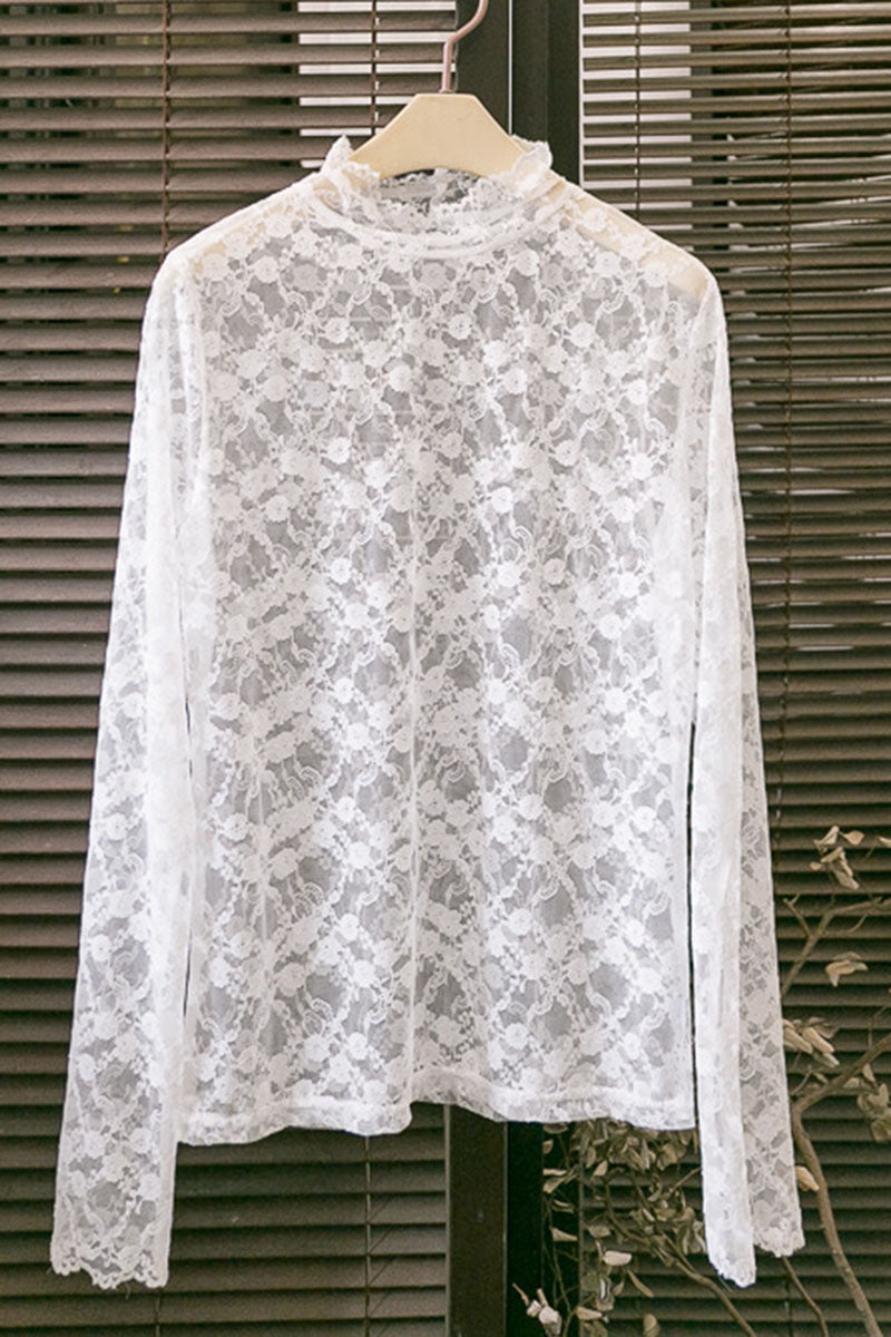 Floral Lace Long Sleeve Mock Neck Top