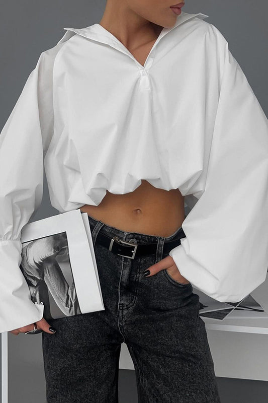 Cropped Oversized Poplin Blouse