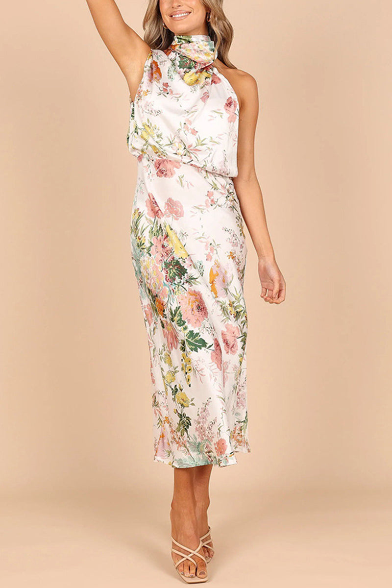 Floral Halter Neck Midi Dress