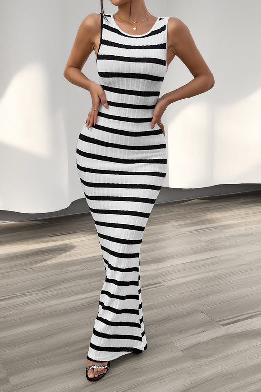 Striped Sleeveless Bodycon Maxi Dress