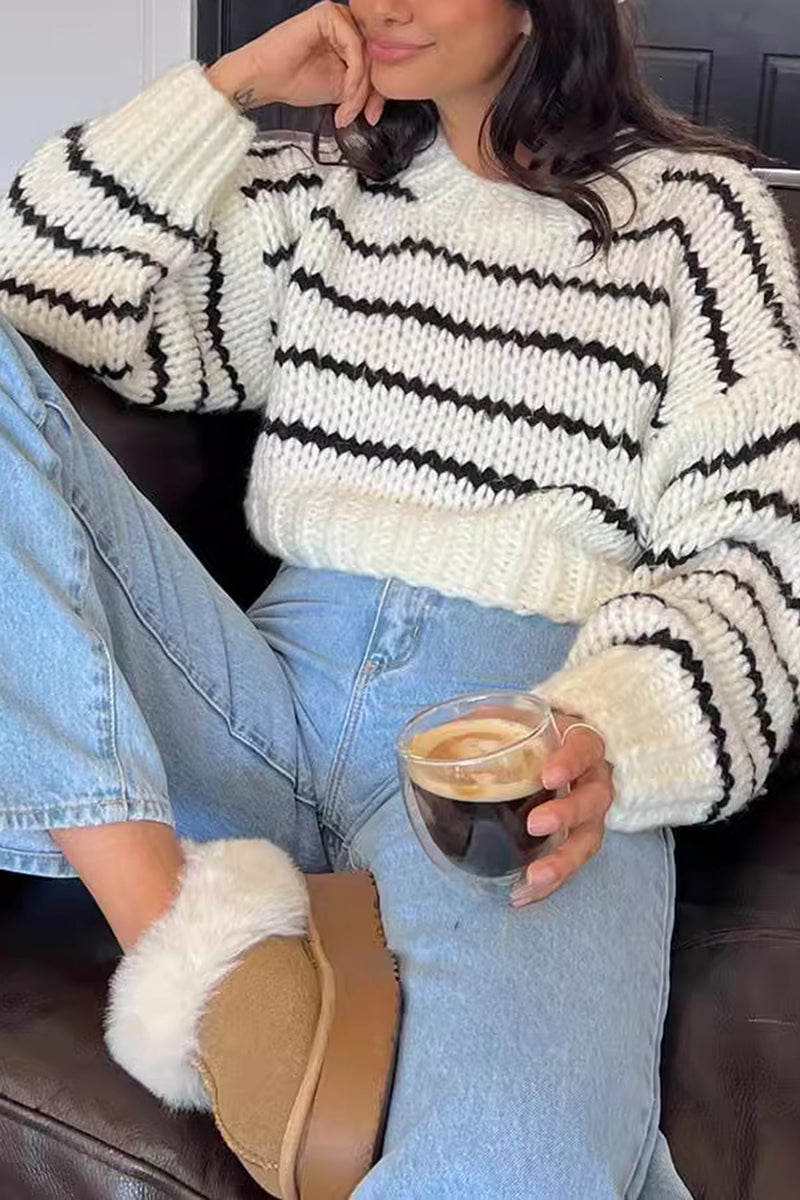 Striped Chunky Knit Cropped Sweater