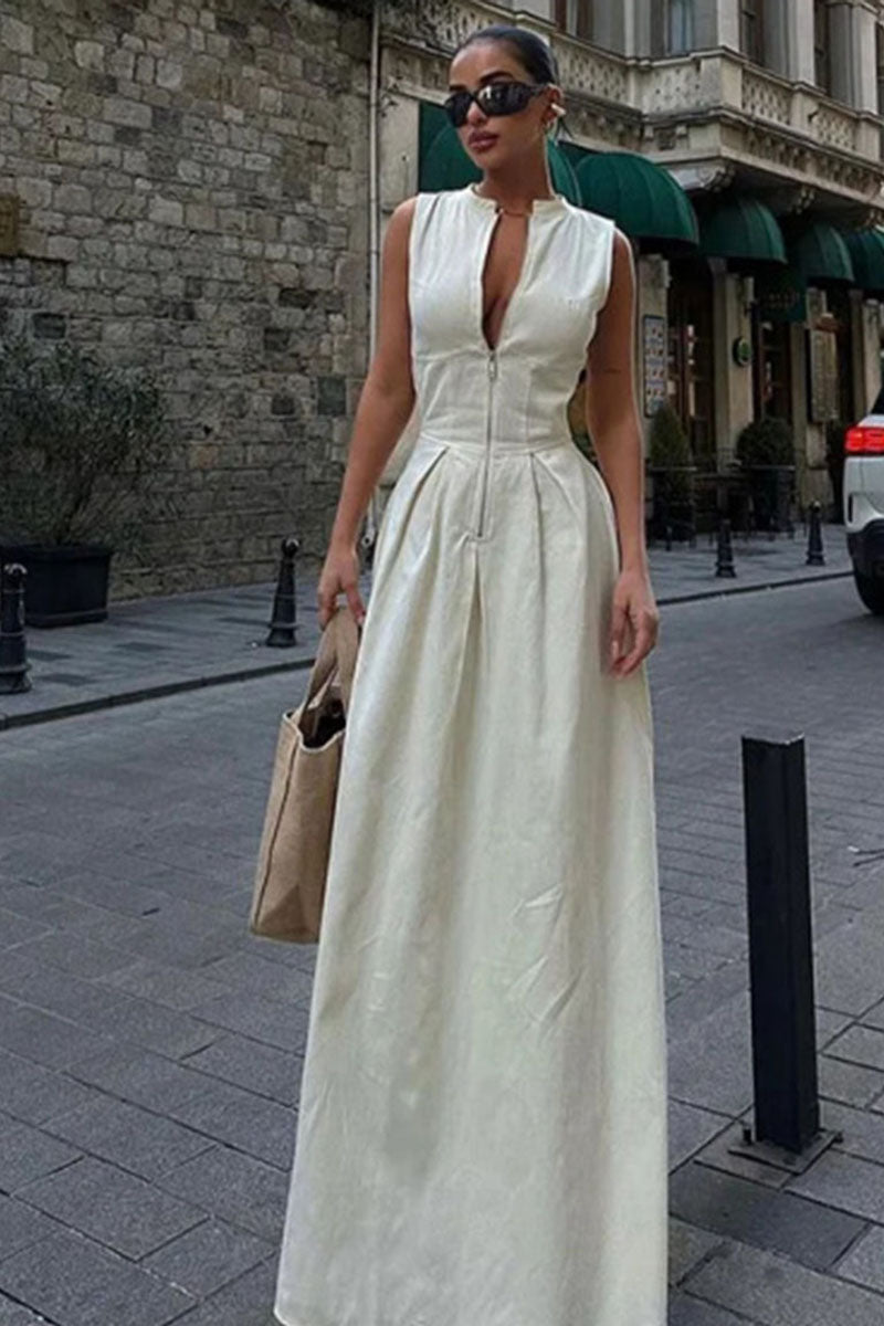 Sleeveless Pleated Maxi Dress