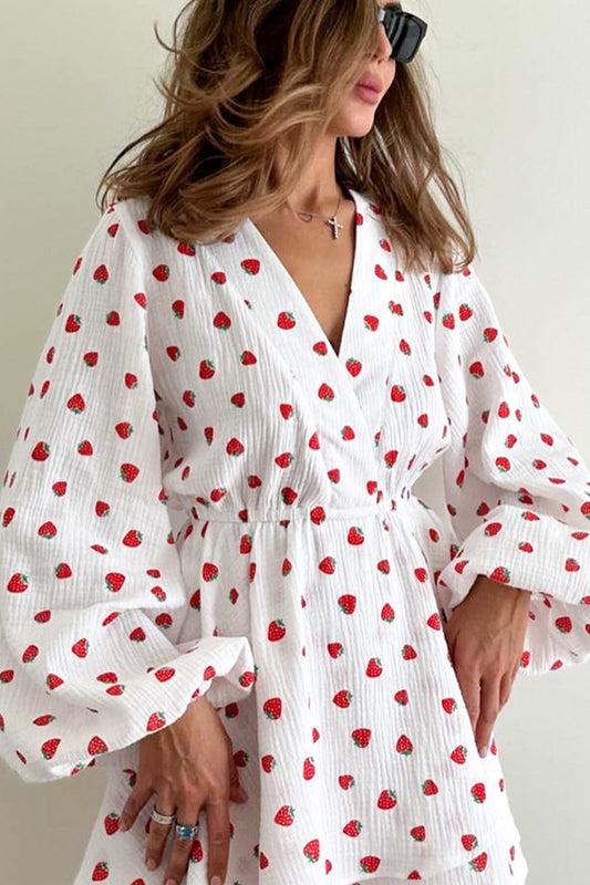 Strawberry Print Wrap Dress