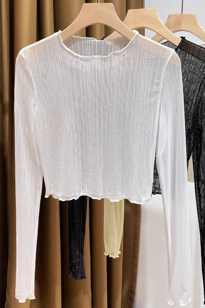 Sheer Long Sleeve Mesh Crop Top