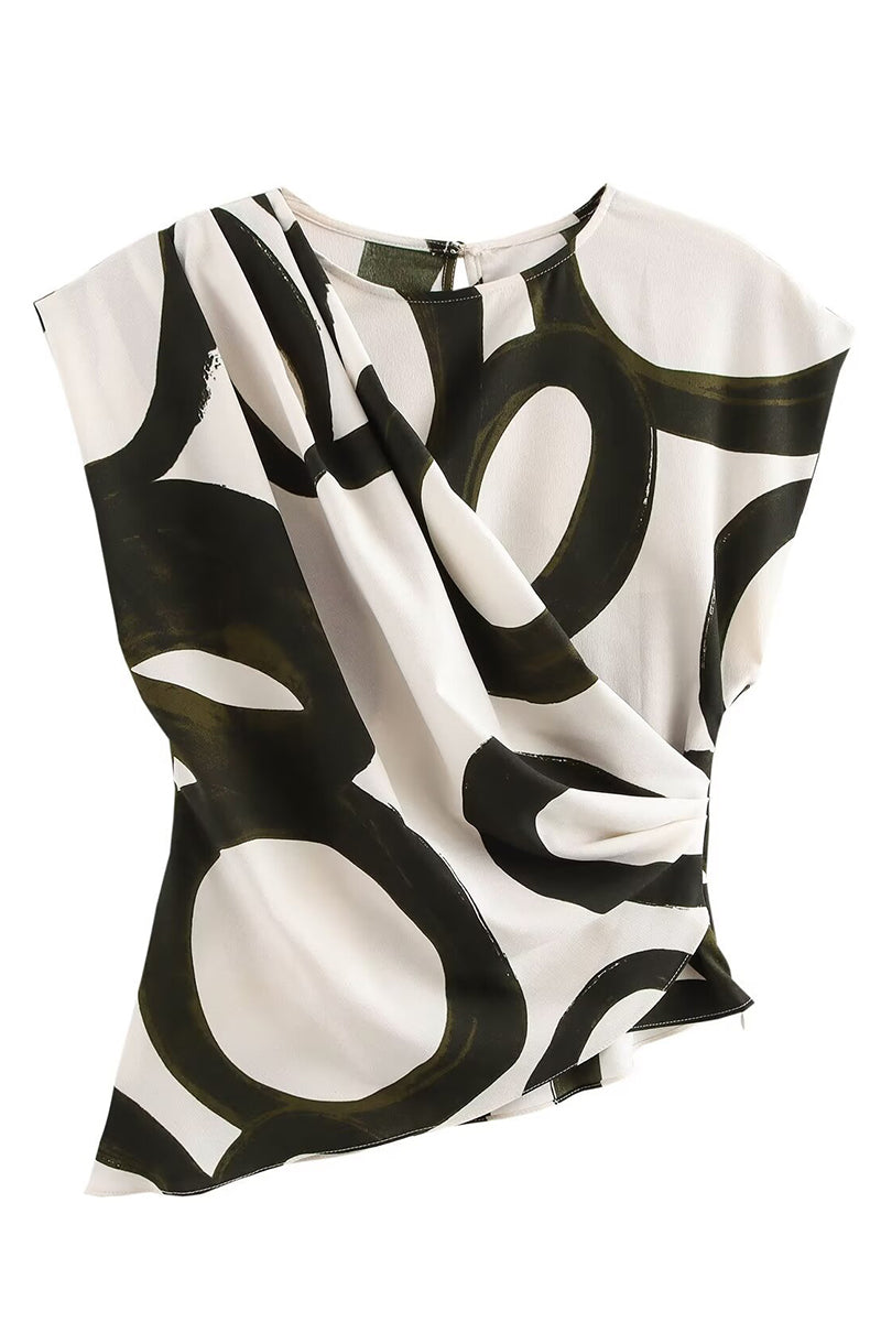 Printed Sleeveless Asymmetric Hem Top