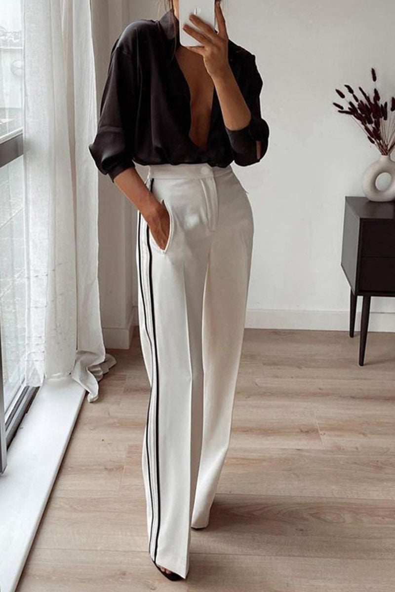 High-Waisted Contrast Stripe Pants