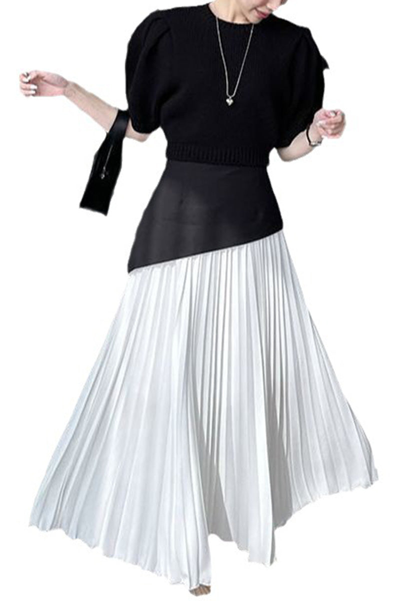 Two-Tone Pleated Maxi Skirt