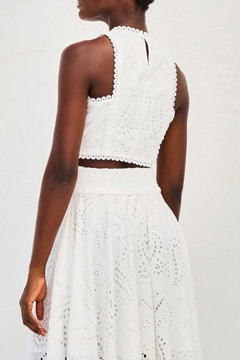 Lace Eyelet Crop Top and Maxi Skirt Set