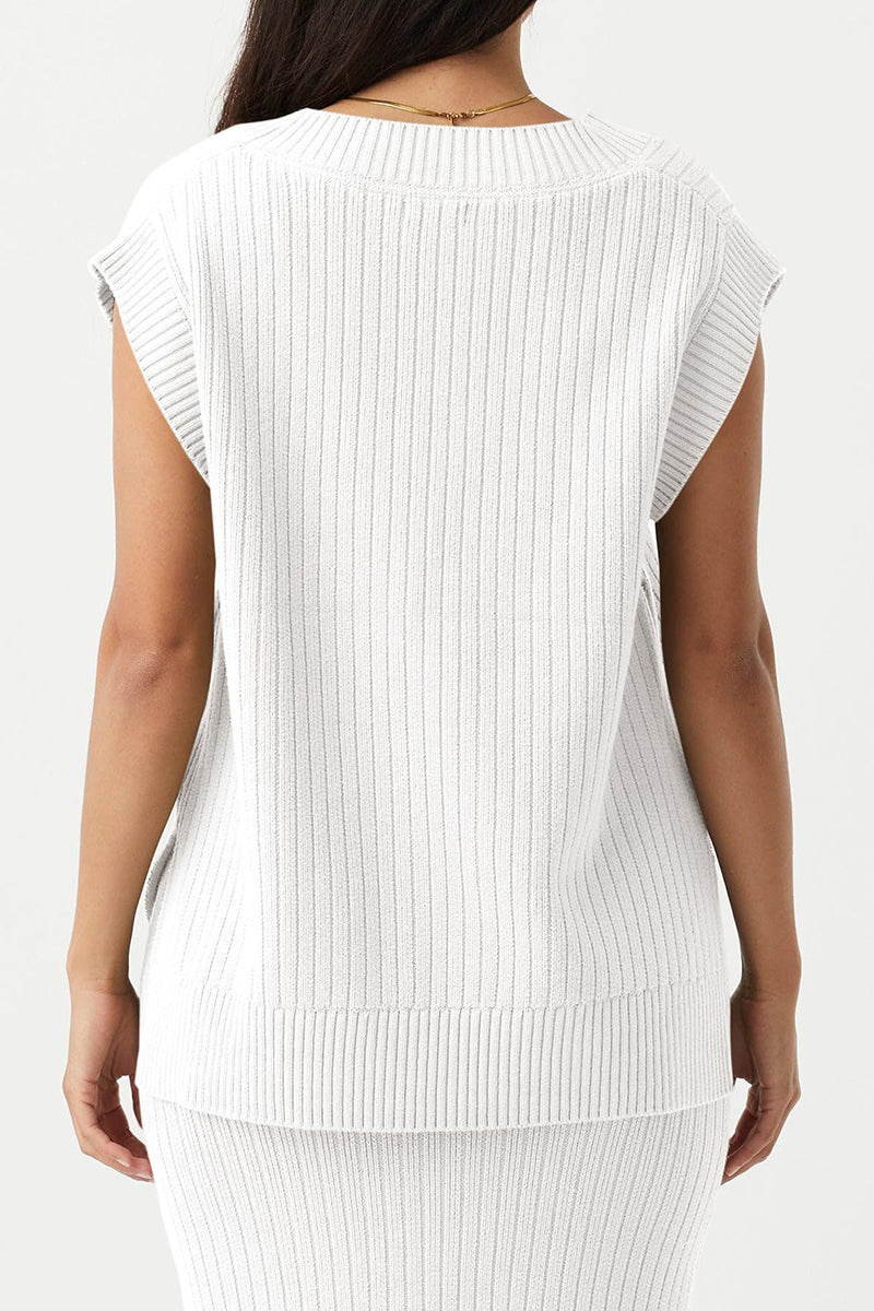 V-Neck Ribbed Knit Sleeveless Vest