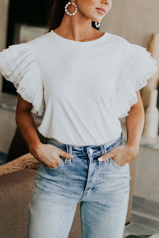 Ruffled Sleeve Fitted Top