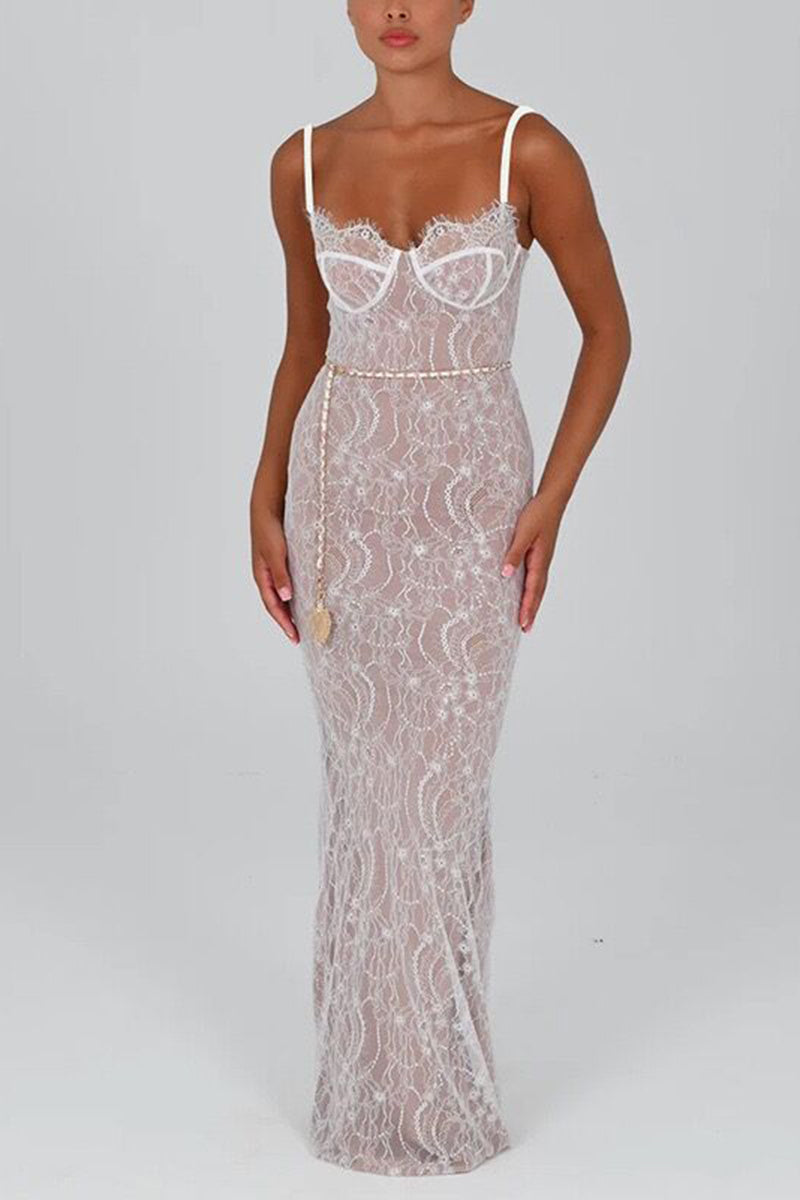 Sheer Lace Fitted Maxi Dress