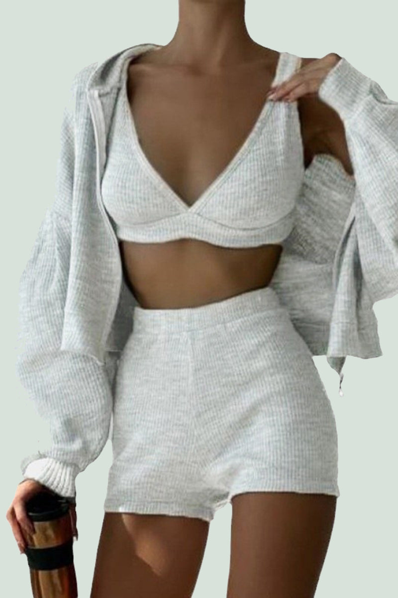 Ribbed Lounge Cropped Hoodie Set with Bralette