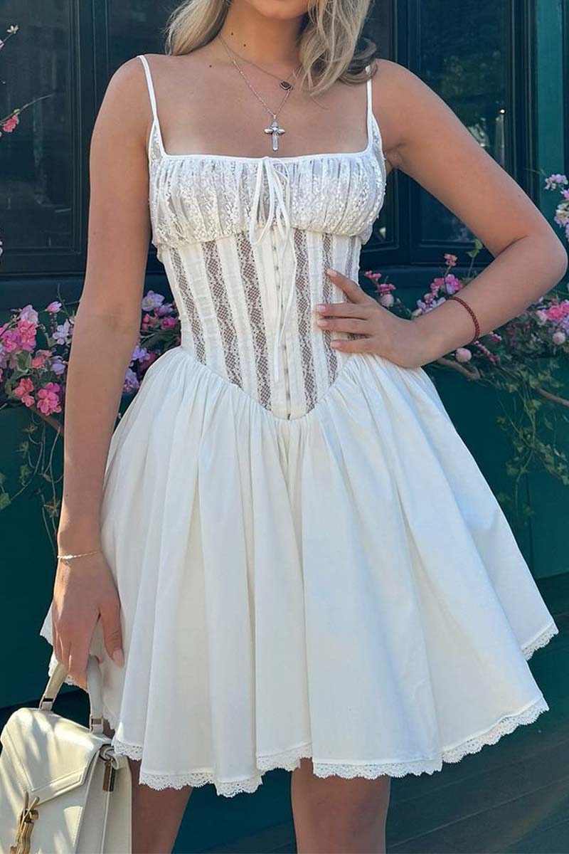 Lace Corset-Style Fit-and-Flare Dress