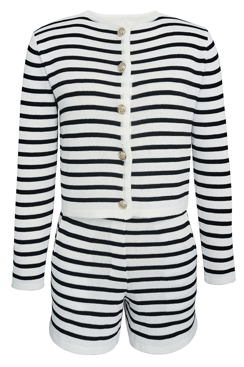 Striped Buttoned Knit Cardigan