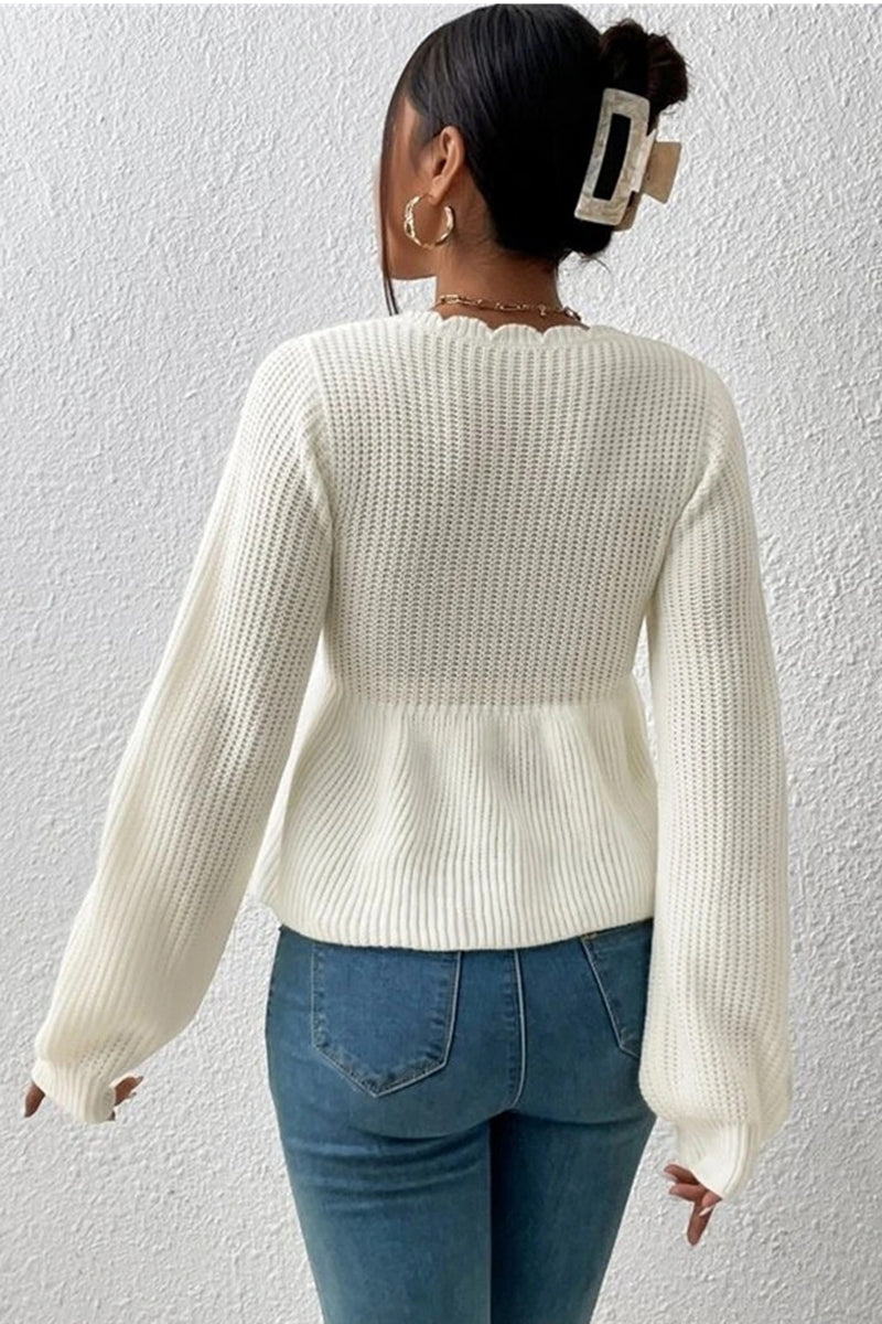 Scallop Trim Knit Peplum Top