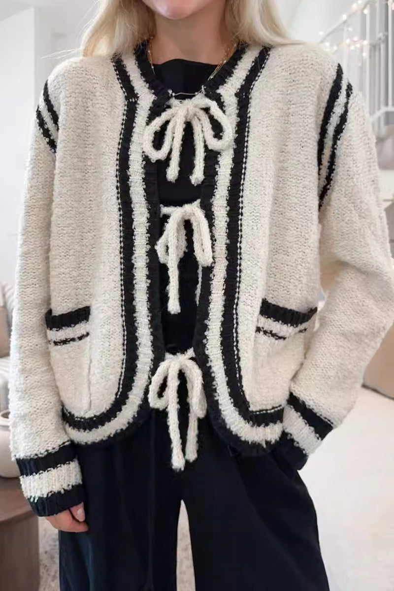 Textured Knit Cardigan with Tie Detail