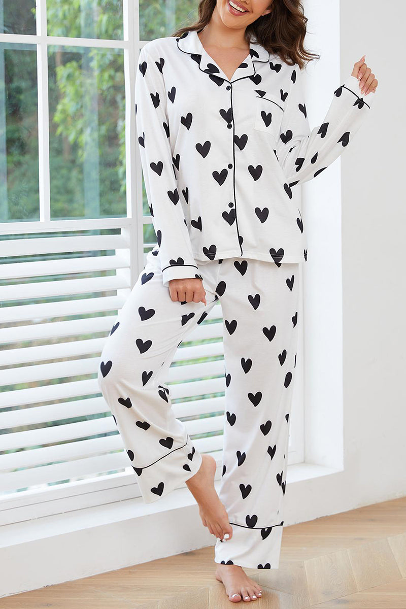 Heart Print Button Pajama Set