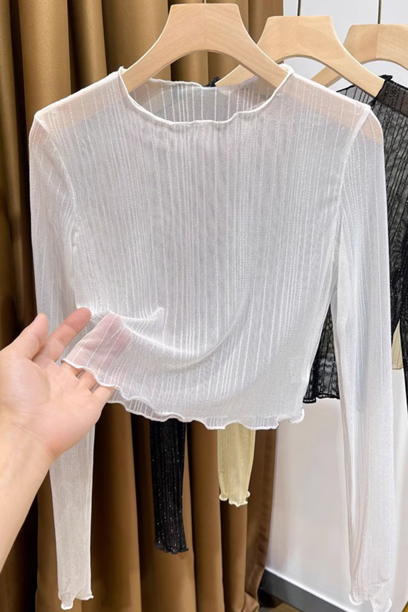 Sheer Long Sleeve Mesh Crop Top