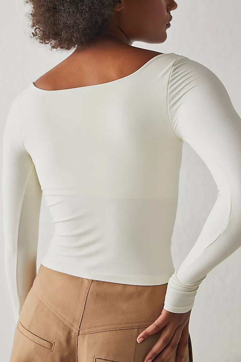 Crop Square Neck Long Sleeve Top