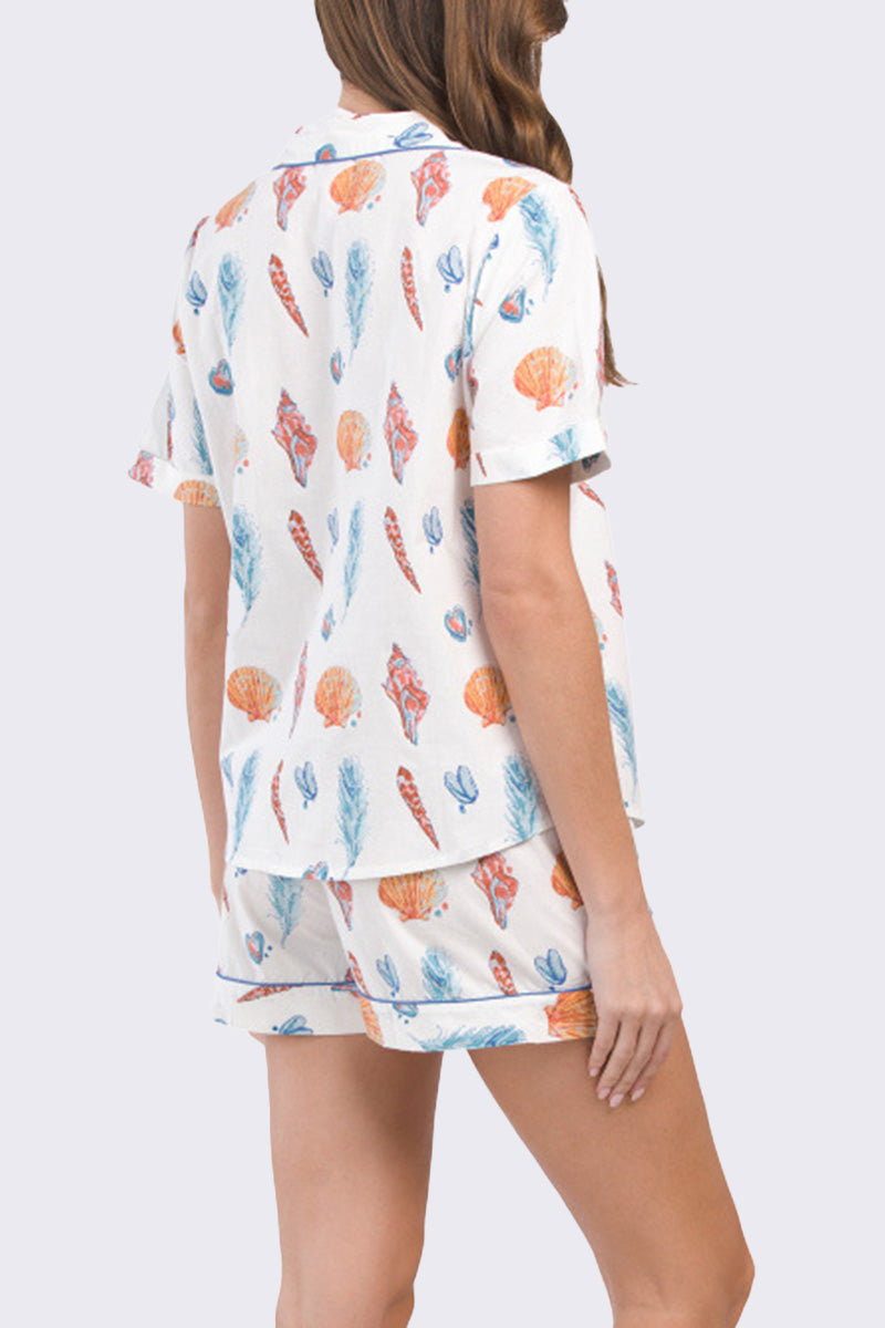 Oceanic Print Shirt and Shorts Pajama Set