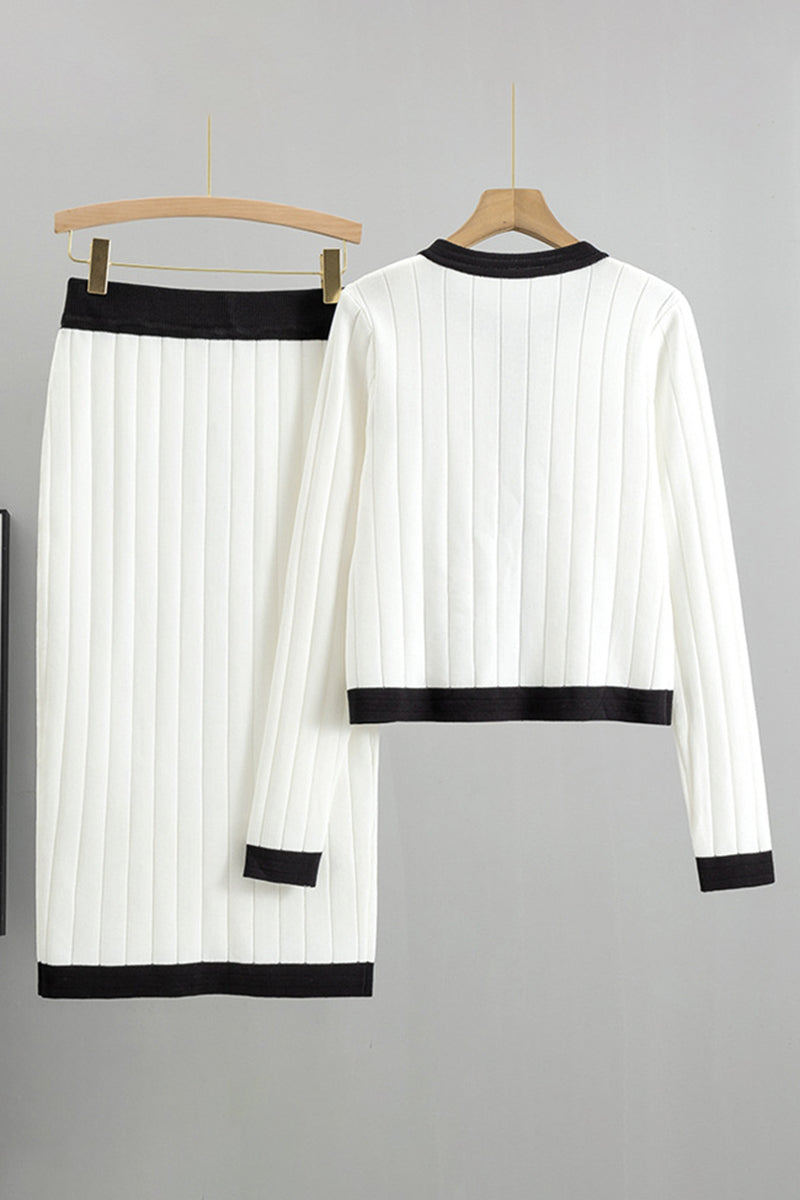 Ribbed Knit Cardigan and Skirt Set