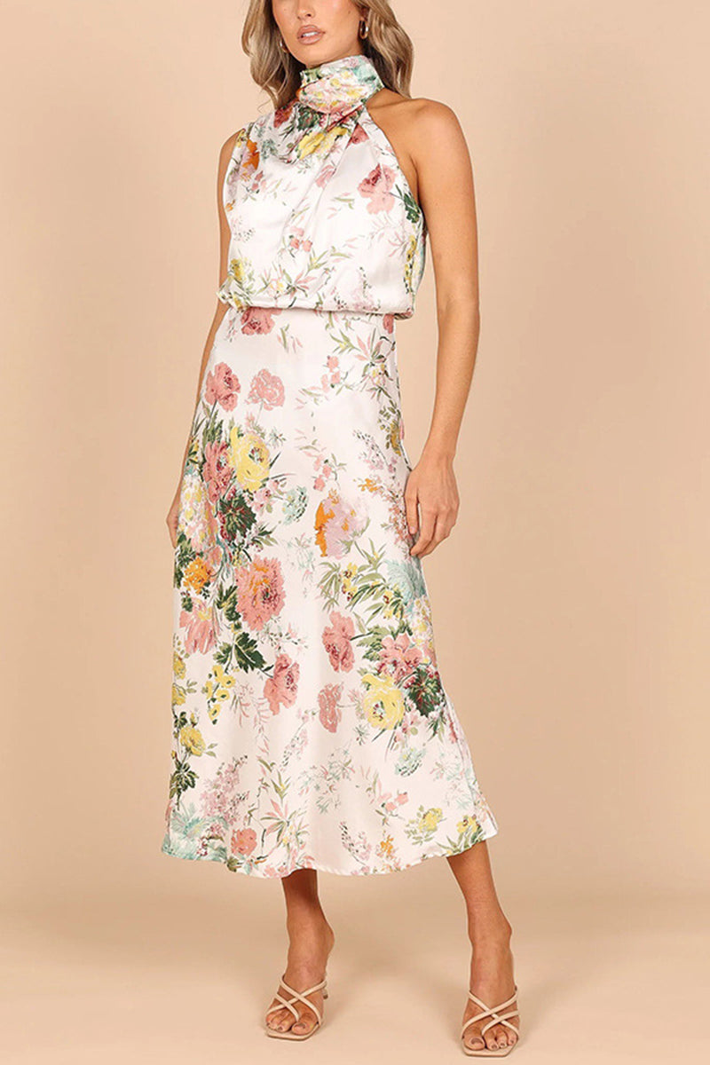 Floral Halter Neck Midi Dress