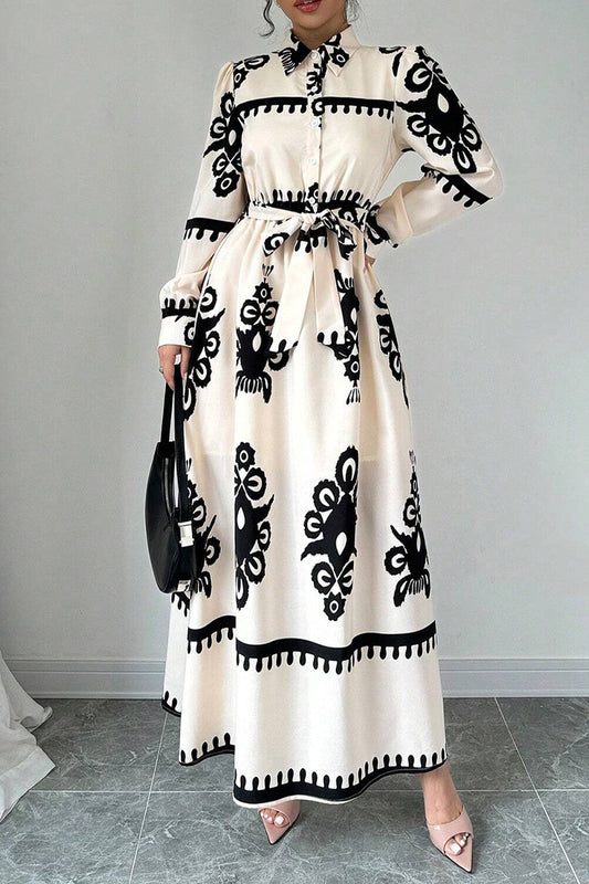 Graphic Belted Waist Maxi Dress