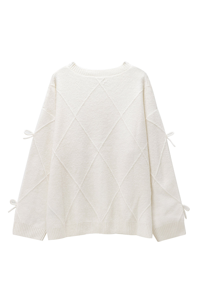 Bow-Accent Textured Knit Sweater