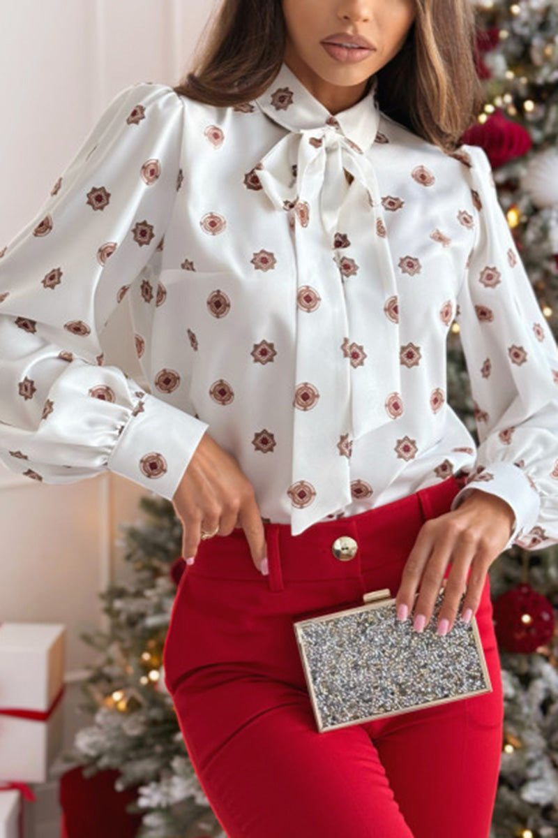 Printed Long Sleeve Bow-Tie Blouse