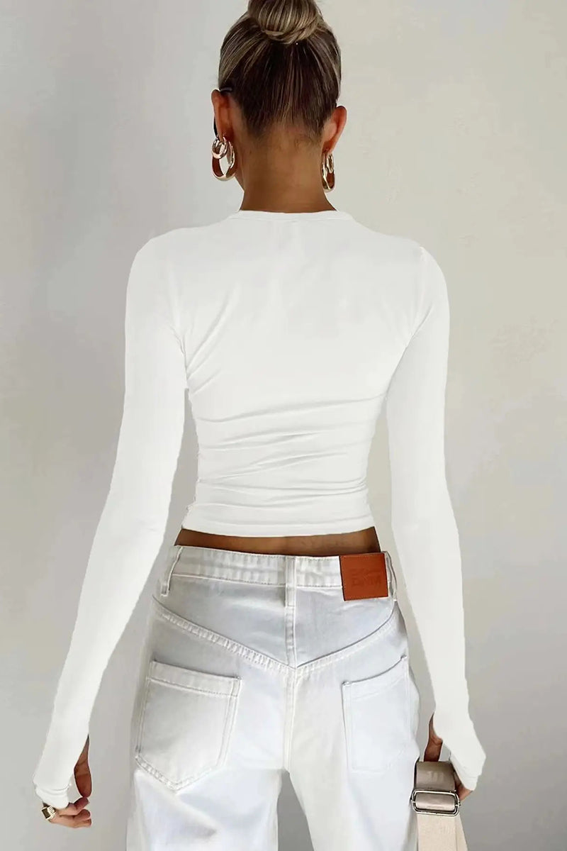 Long Sleeve Ruched Fitted Crop Top